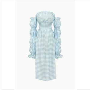Sleeper Womens Michelin Linen Dress Medium Gingham Blue Vichy
